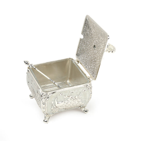 White Peacock Inspired Square Sugar Pot