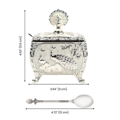 White Peacock Inspired Square Sugar Pot