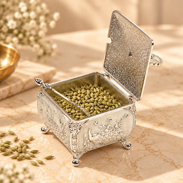 White Peacock Inspired Square Sugar Pot