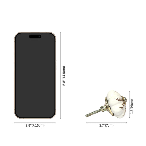 White and Golden Handcrafted and Hand painted Ceramic Knobs - Round and Melon Shaped - Set of 12 - Abstract Design