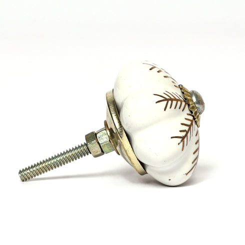 White and Golden Handcrafted and Hand painted Ceramic Knobs - Round and Melon Shaped - Set of 12 - Abstract Design