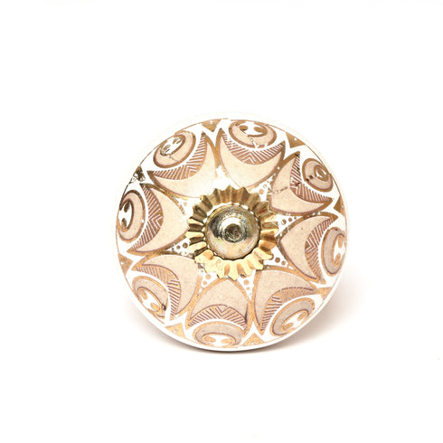 White and Grey Handcrafted and Hand painted Ceramic Knobs—Round Shaped—Set of 6—Abstract Pattern