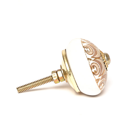 White and Grey Handcrafted and Hand painted Ceramic Knobs—Round Shaped—Set of 6—Abstract Pattern