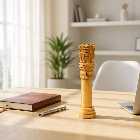 Wooden Ashoka Pillar Showpiece 10 Inch