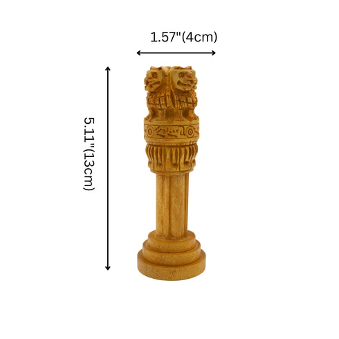Wooden Ashoka Stambh 5 inch showpiece displayed on wooden table surface