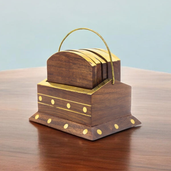 Wooden Coaster Set with Handle