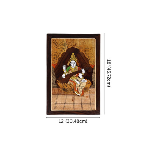 Wooden Mysore Inlay Painting of Goddess Saraswati
