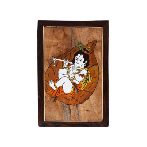Wooden Mysore Inlay Painting of Baal Krishna