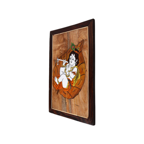 Wooden Mysore Inlay Painting of Baal Krishna