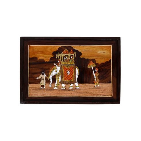 Wooden Mysore Inlay Painting of Dasara Procession