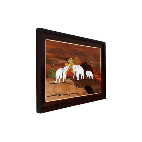 Wooden Mysore Inlay Painting of Group of Elephants