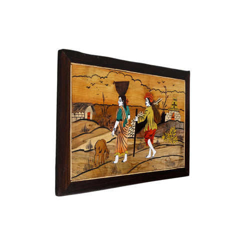 Wooden Mysore Inlay Painting of Rural Couple