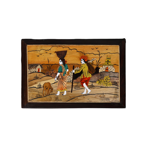 Wooden Mysore Inlay Painting of Rural Couple