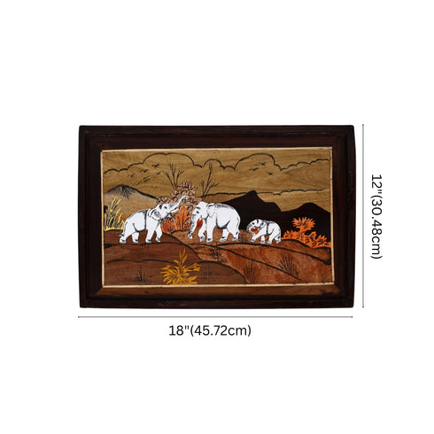 Wooden Mysore Inlay Painting of Group of Elephants
