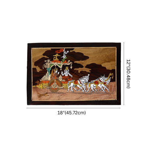 Wooden Mysore Inlay Painting of Lord Krishna and Arjun