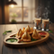 Wooden Oval Serving Platter with Dip Bowls