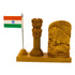 Close-up of tricolour Indian flag detail on wooden Ashoka Pillar pen stand