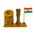 Wooden Ashoka Pillar pen stand holding pens, patriotic workspace desk organizer