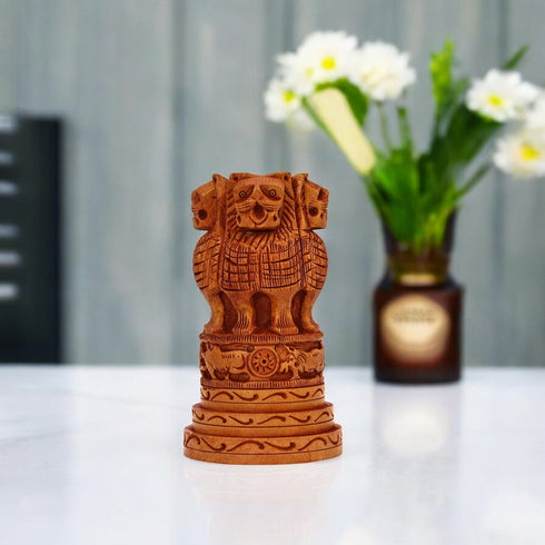 Small wooden Ashoka Stambh showpiece, Vastu decor item for home and office