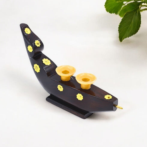 Wooden Snake Boat Candle Holder