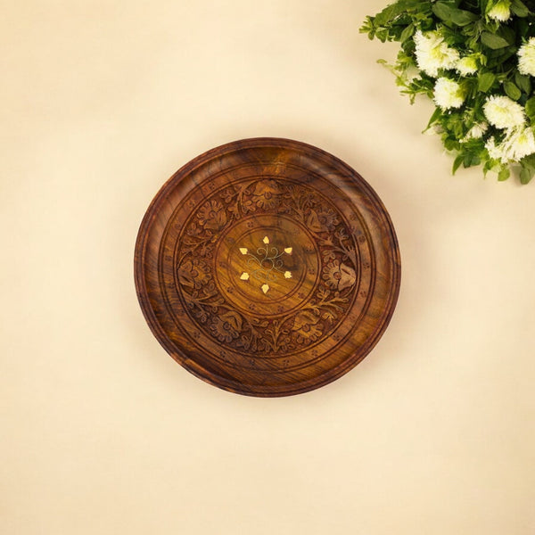 Wooden inlay floral design Plate