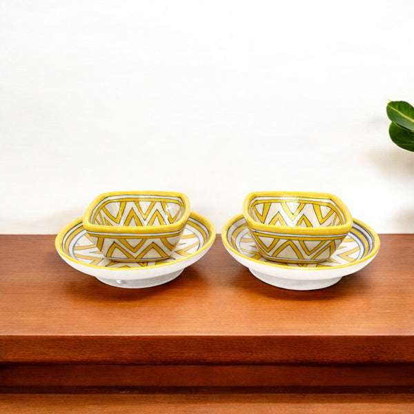 Yellow Star Geometric Bowl – Handcrafted Jaipur Blue Pottery for Contemporary Serving
