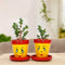 Yellow and Red Handcrafted Terracotta Planters - Set of 2 - Funky Hand Painting