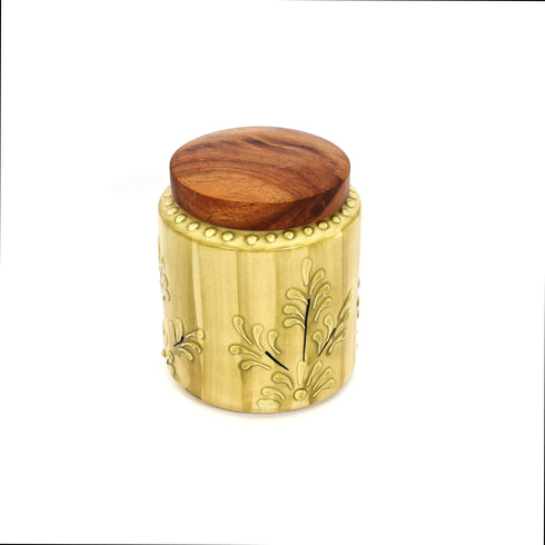 Yellow flower embossed Ceramic air-tight jar