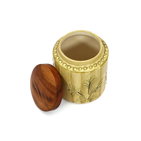 Yellow flower embossed Ceramic air-tight jar