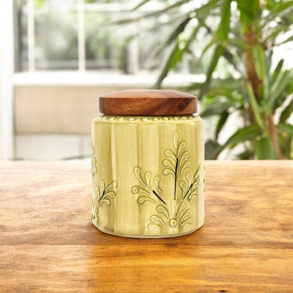 Yellow flower embossed Ceramic air-tight jar