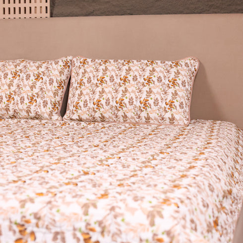 Autumn Vine Pattern Bedcover and Pillow Cover styled on a bed, showcasing timeless botanical designs and premium craftsmanship.