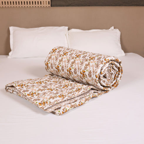 Close-up of Autumn Vine Pattern Comforter showcasing intricate botanical prints, quilted stitching, and premium cotton texture.