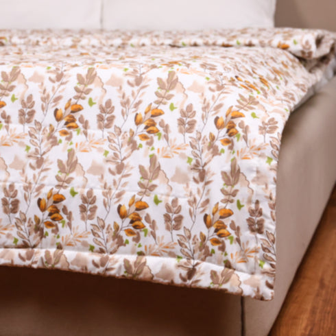 Autumn Vine Pattern Handcrafted Comforter styled in a cozy bedroom setting, adding warmth and elegance to home décor.