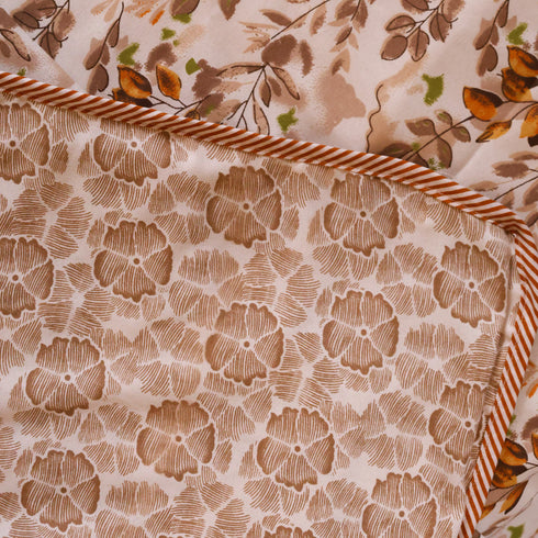 Close-up of Autumn Vine Pattern Handcrafted Dohar showcasing fine cotton texture and detailed botanical patterns.