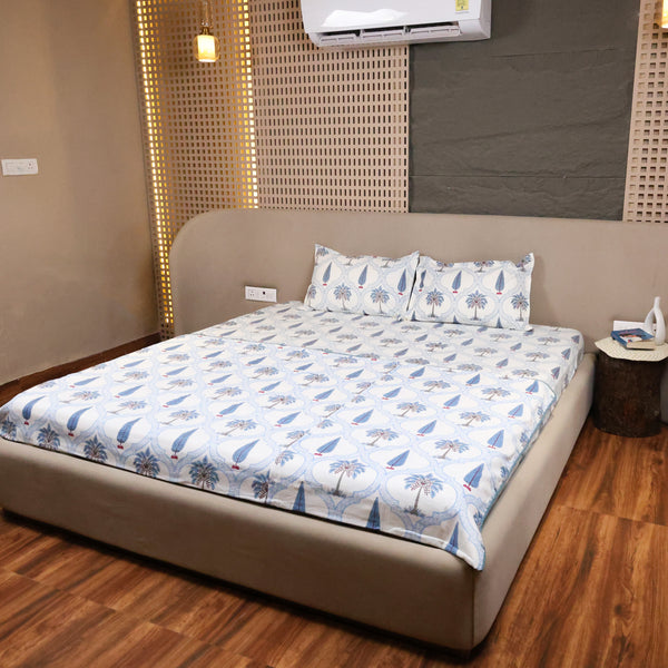 Blue Blooming Vines Lattice Dohar and Pillow Covers featuring coordinated floral vine prints and soft cotton comfort.