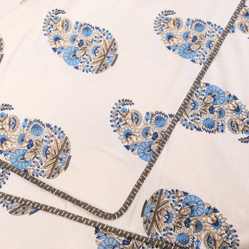Blue and White Paisley Cotton Bedsheet with Matching Dohar and Pillow Covers