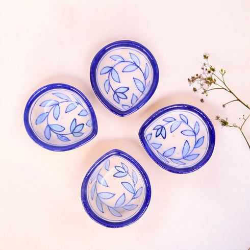 blue pottery diyas set of 4