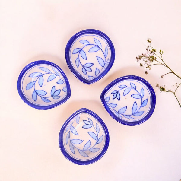 blue pottery diyas set of 4