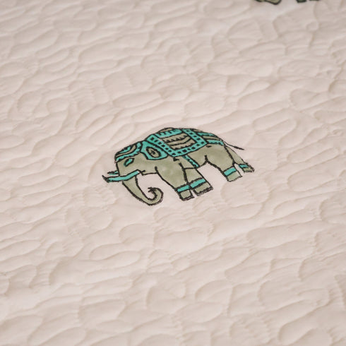 Folded Hand Block Print Elephant Mulmul Double Bed Dohar highlighting lightweight cotton fabric and traditional handcrafted prints.