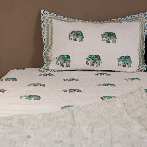 Hand Block Print Elephant Mulmul Double Bed Cotton Dohar featuring traditional elephant motifs on soft breathable mulmul cotton fabric.