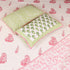Folded Hand Block Print Floral Pattern Premium Mulmul Cotton Bedcover highlighting lightweight fabric and intricate floral block prints.