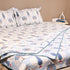 Handcrafted Blue Blooming Vines Lattice Cotton King Size Bedsheet, Pillow Cover and Dohar 4-piece set crafted from soft breathable cotton with elegant blue floral vine patterns for stylish and comfortable bedding.