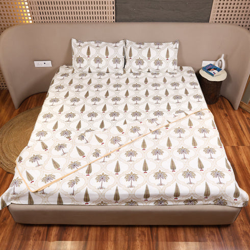 Handcrafted Leaf Lattice Dohar and Pillow Covers featuring coordinated botanical prints and soft cotton comfort.