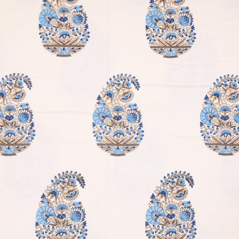Close-up View of Blue Paisley Pattern on King Size Cotton Bedding Set