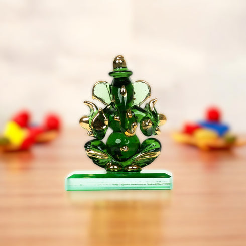 Dwimukha Lord Ganesha Glass Decorative Idol