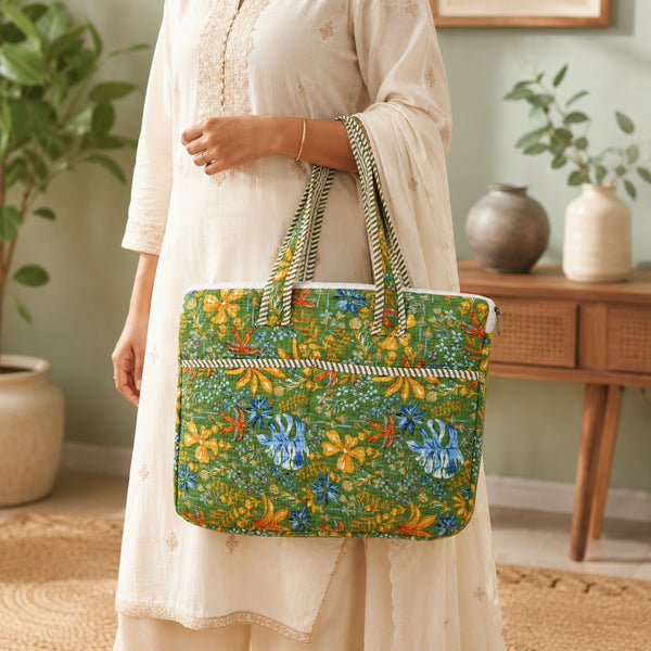 Forest Meadow Cotton Laptop Bag – Hand Block Print