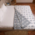 Folded Misty Blue Floral Pattern Dohar highlighting premium cotton fabric and intricate floral designs.