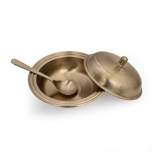 Pure Kansa Donga - Flat Serving Bowl (1 Serving bowl, 1 lid and 1 spoon)