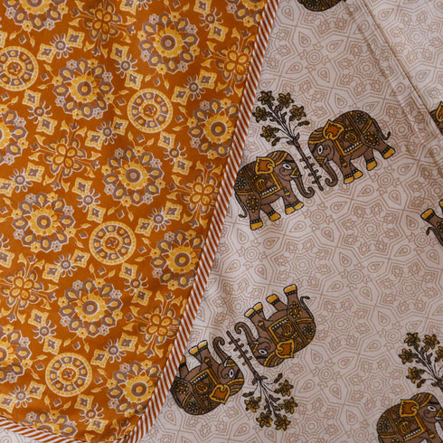 Regal Elephant Caravan Handcrafted Double Bed Dohar styled in a bedroom, adding heritage-inspired charm and comfort.