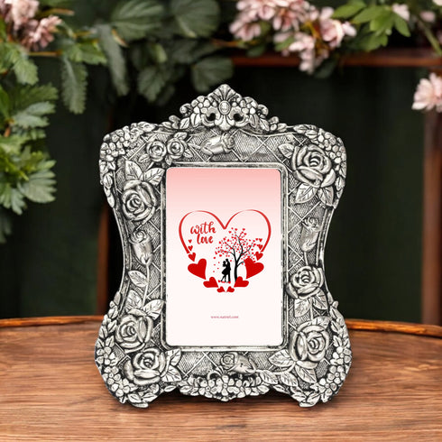 German Silver Rose Photo Frame